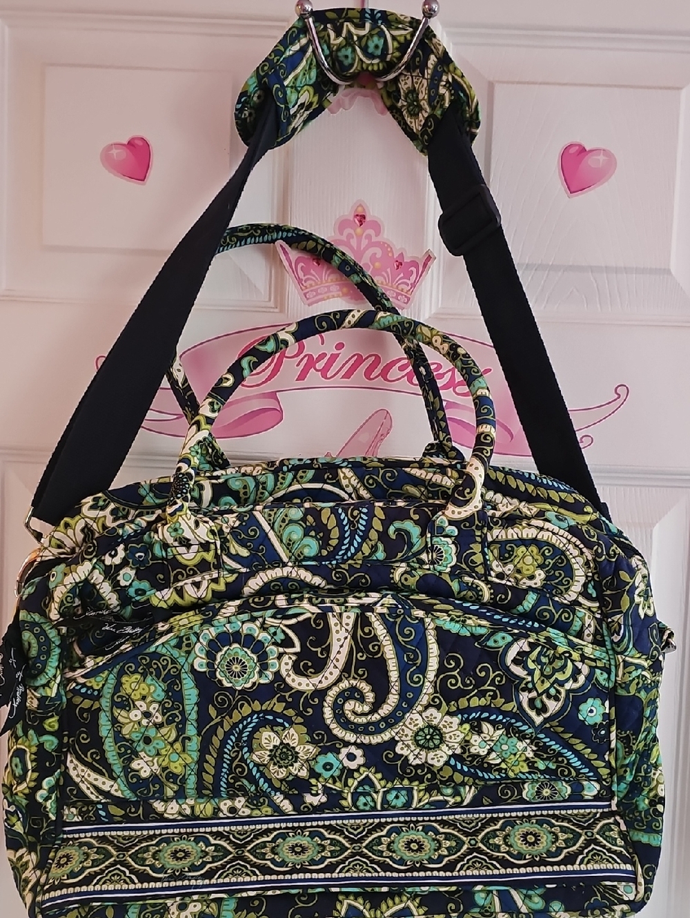 Vera Bradley Quilted Paisley Laptop Bag in Navy, Green & Cream